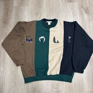 Vintage Sweatshirt M Pullover Great Lakes Recreation Golf Colorblock Golfing